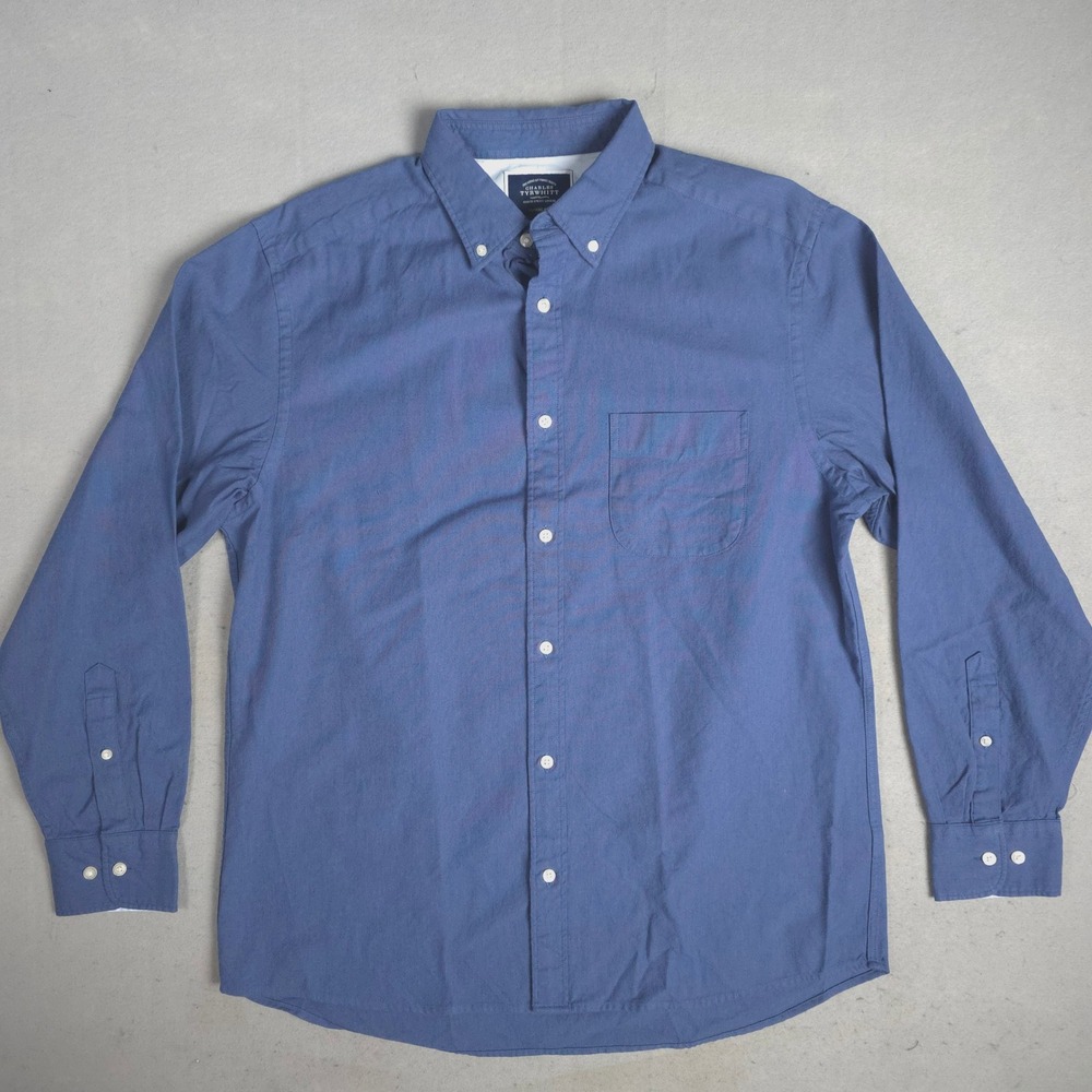 Charles Tyrwhitt Mens Button Down Shirt Long Sleeve Classic Fit Blue‎ L